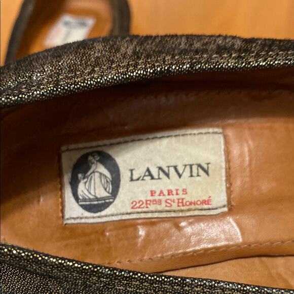 VTG Lanvin Metallic Gold Wedge Pumps Stacked Wood Heel Leather Soles 9 /39.5 - Picture 2 of 12